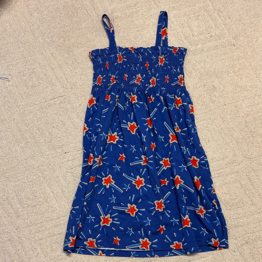 Hanna Andersson Blue Dress with Red Star Pattern